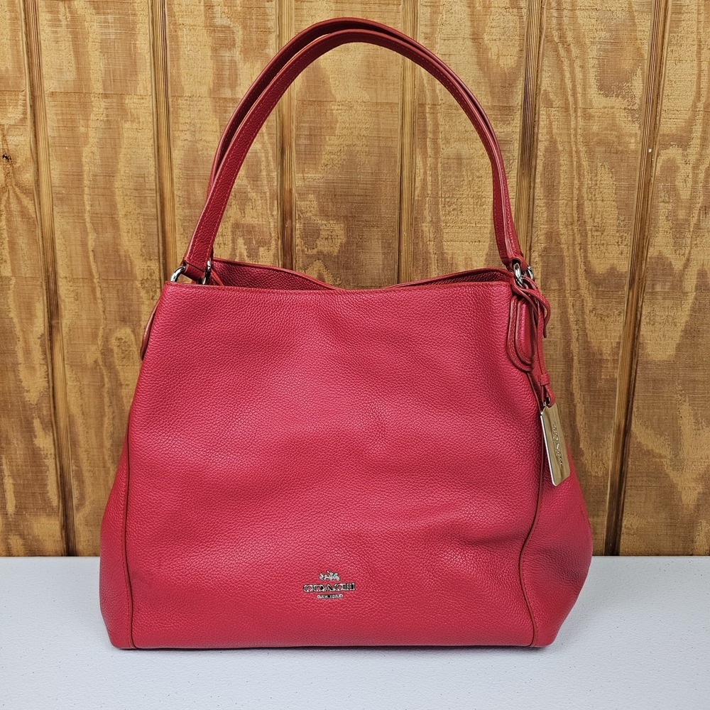 Coach 36464 Edie 31 Refined Pebbled Leather True Red Shoulder Bag